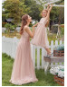 Blush Satin Tulle Sequin Appliques Flower Girl Dress Photoshoot Dress